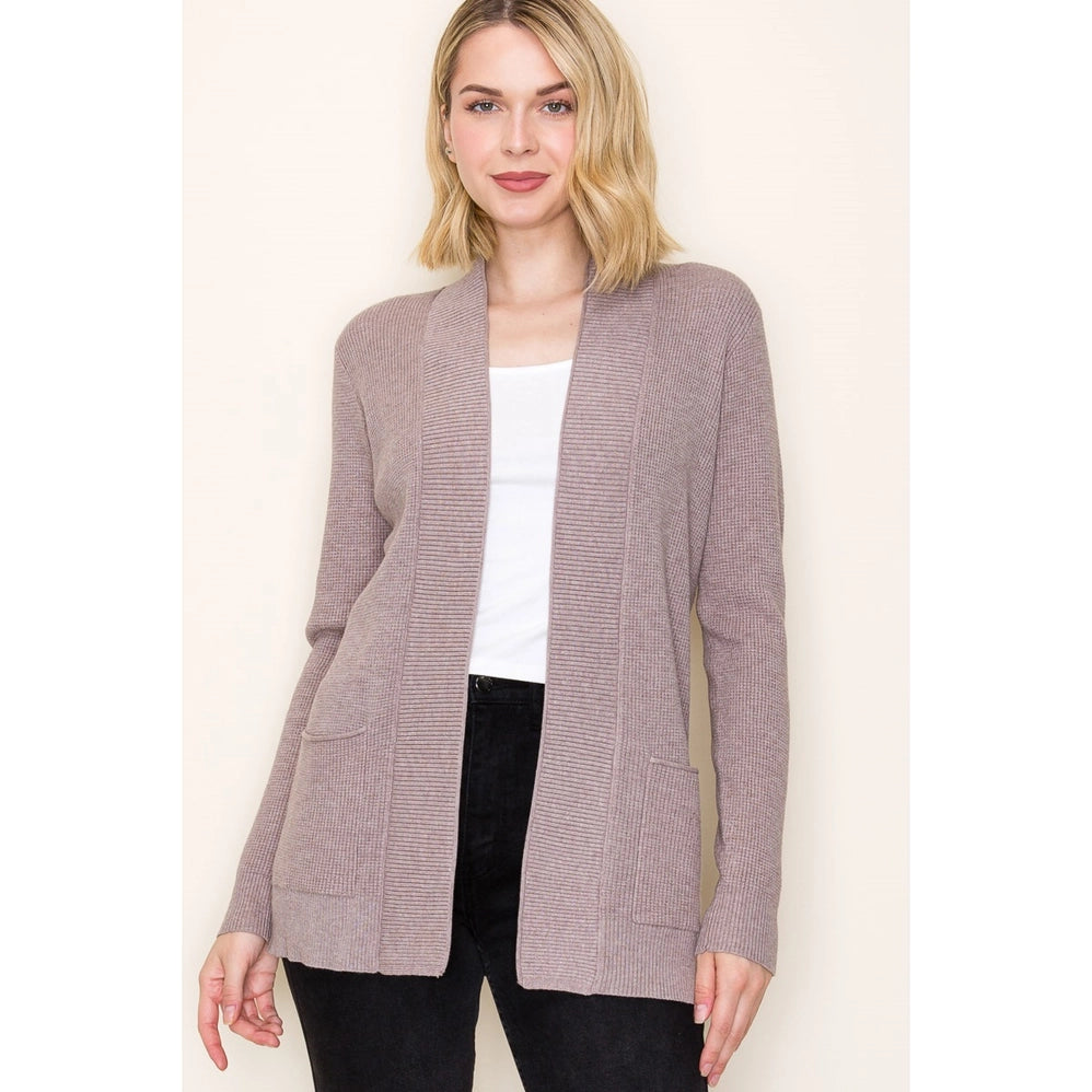 Open front Long Sleeve Waffle Cardigan