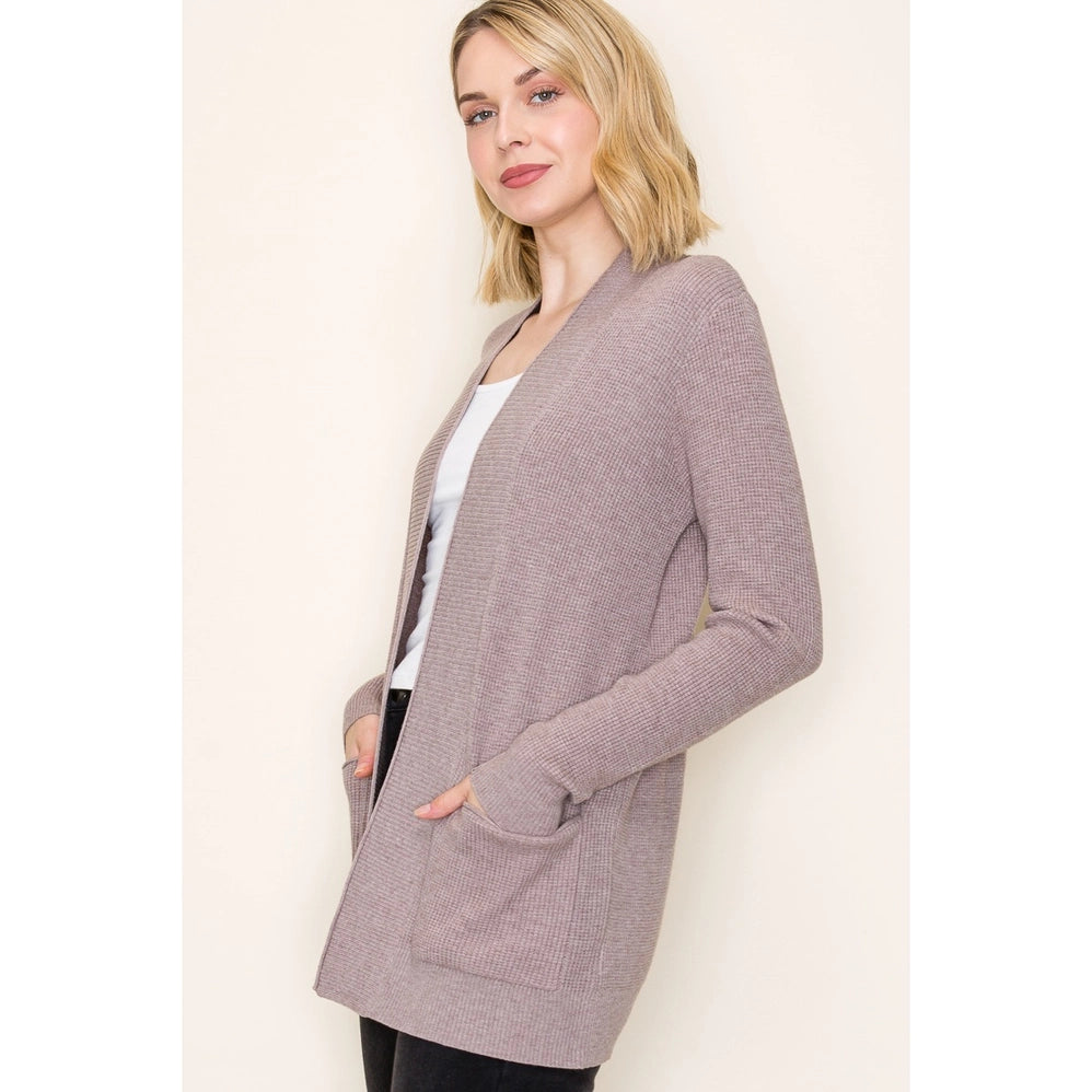 Open front Long Sleeve Waffle Cardigan