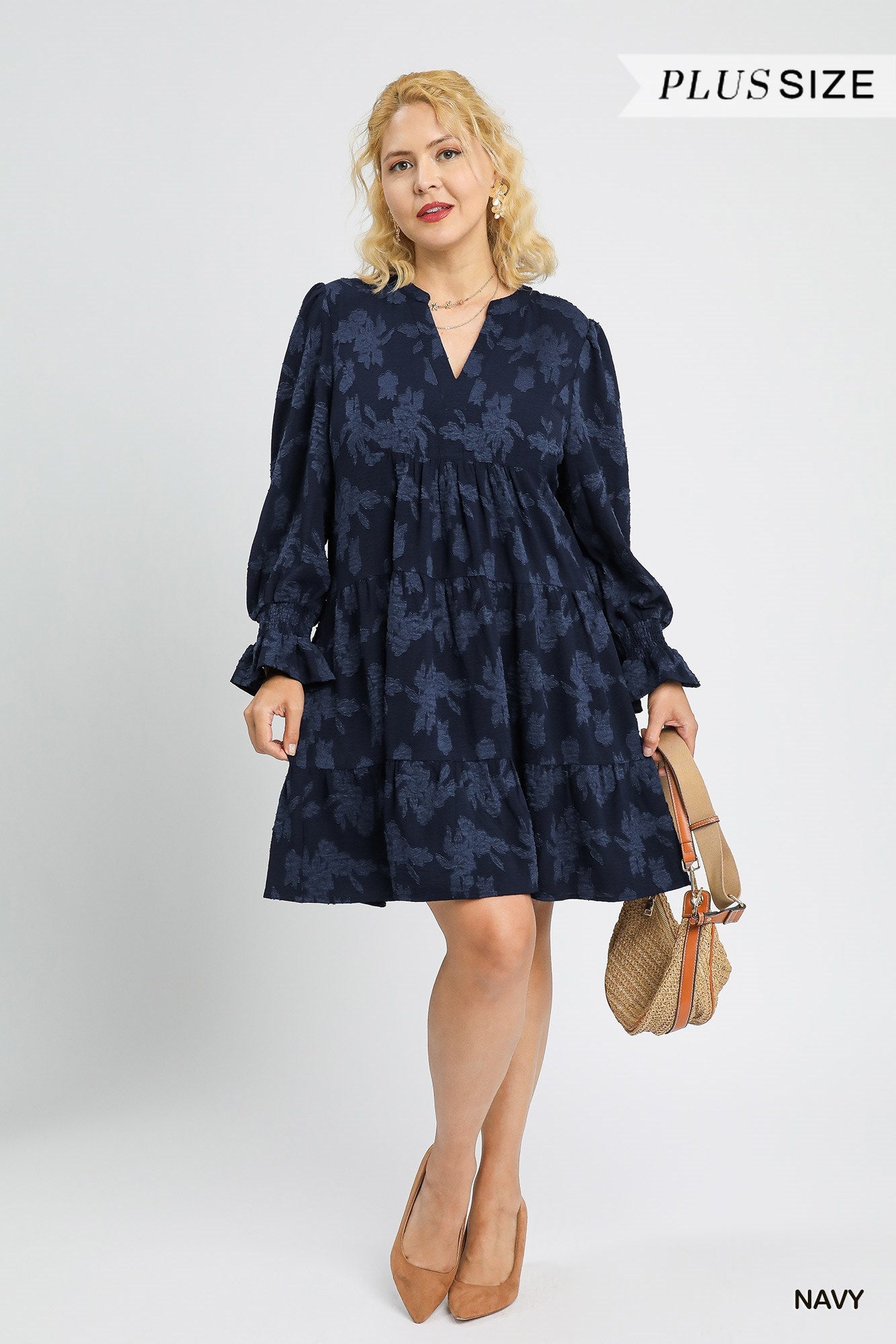 Curvy Jacquard Tiered Babydoll Dress