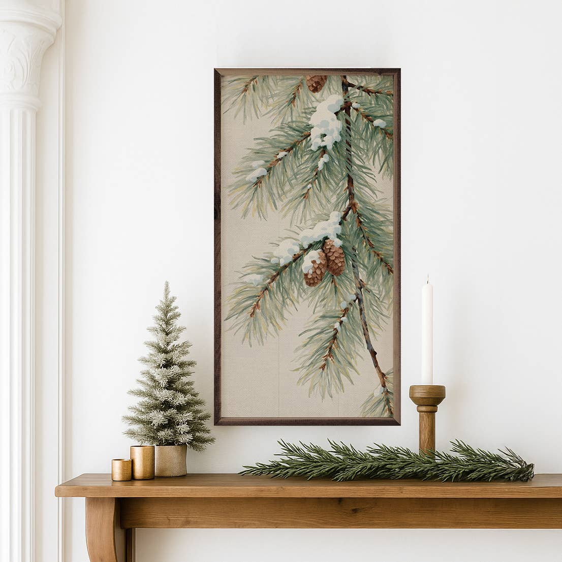 Pine Branch With Snow Vertical 8x16