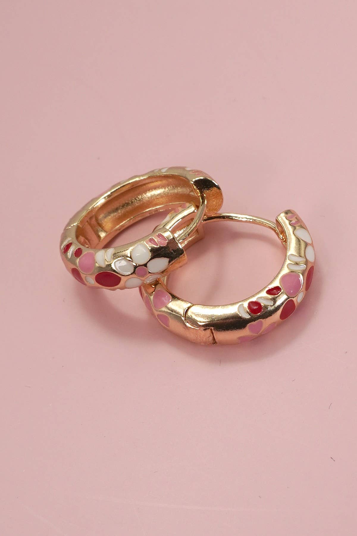 COLORFUL ENAMEL FLOWER HUGGIE HOOP EARRINGS
