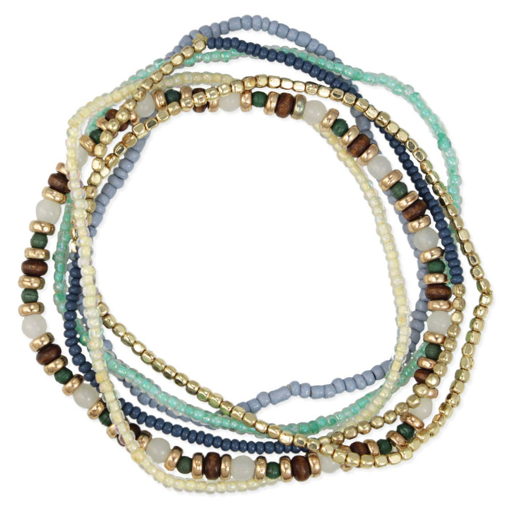 Cream Blue Green Stretch Bracelets Set