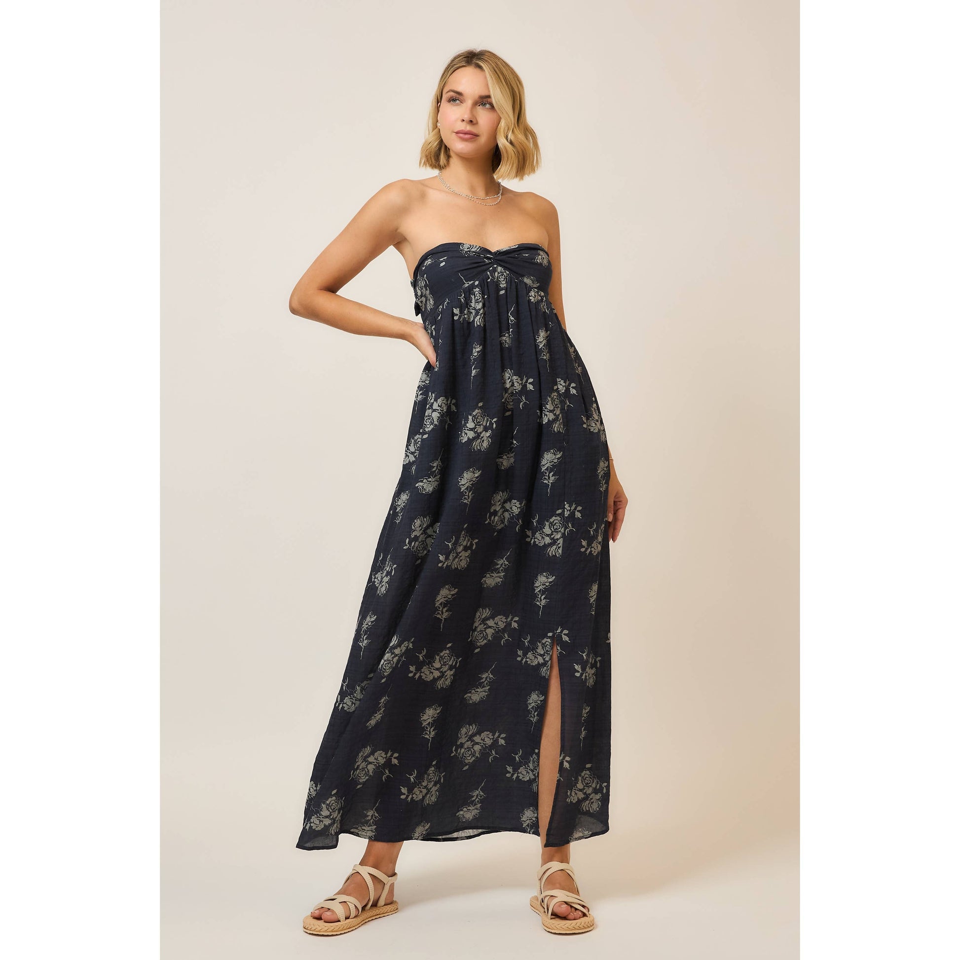 Floral Strapless Open Back Maxi Dress