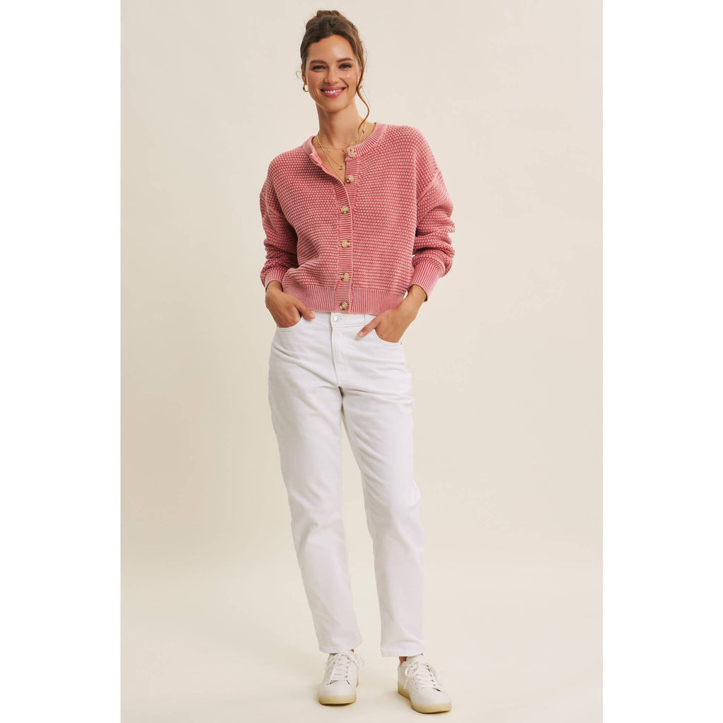 MINERAL-WASHED CABLE KNIT CARDIGAN