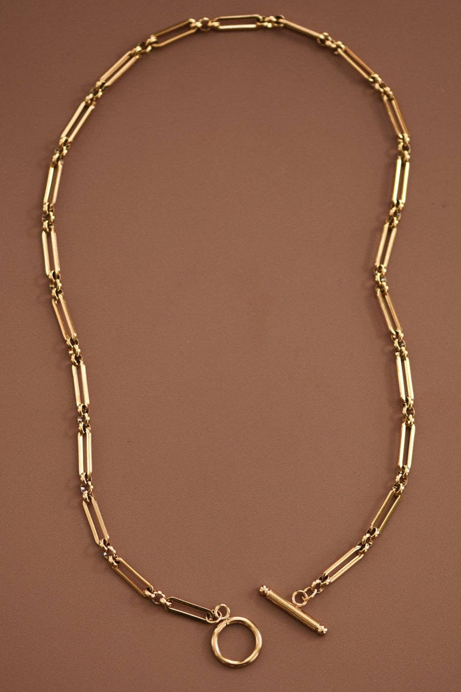 18K Gold Plated Waterproof Stainless Steel Paperclip Toggle Necklace
