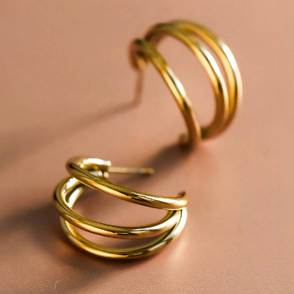18K Gold Plated Waterproof Stainless Steel Hoop Earrings
