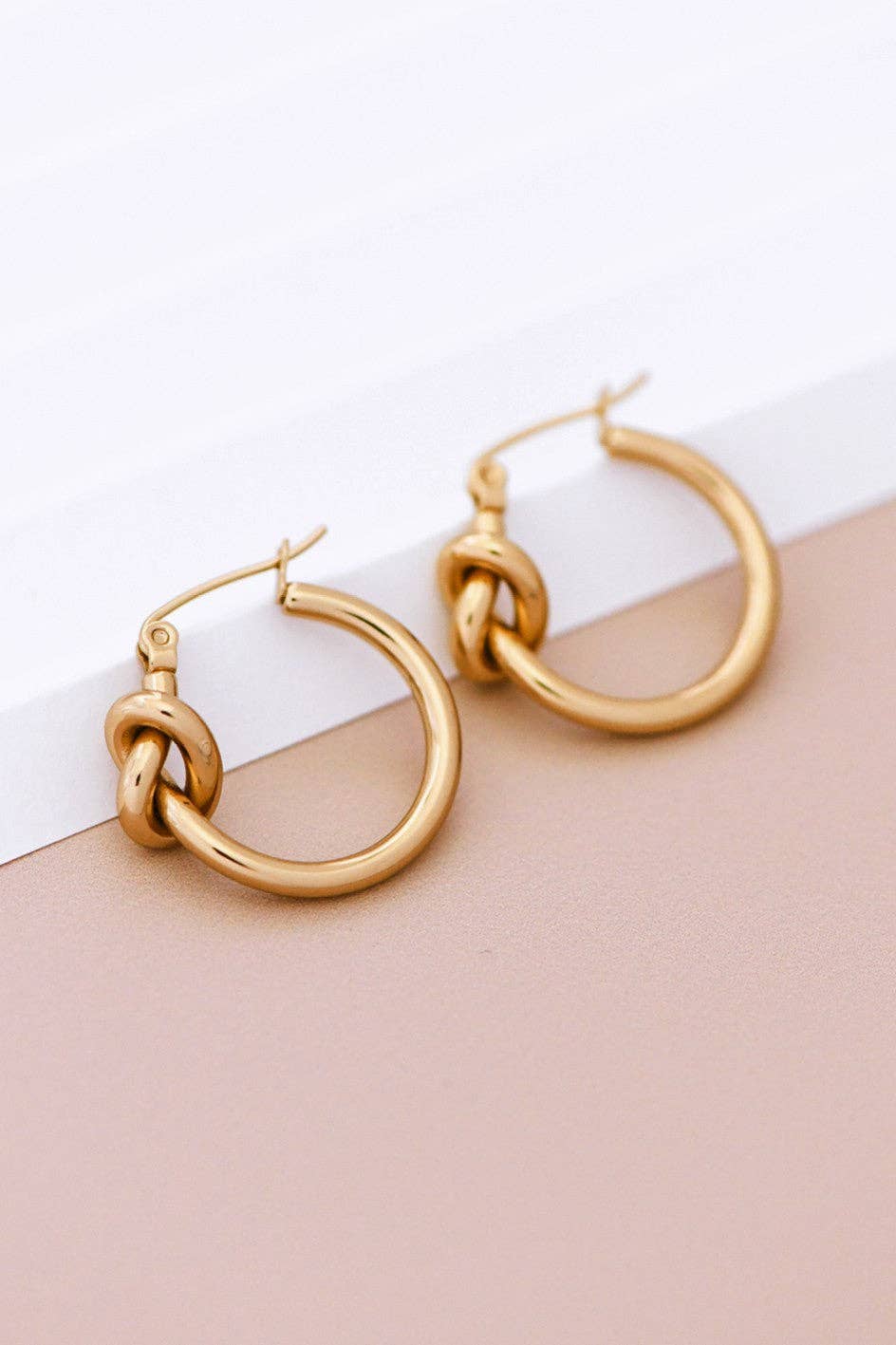 18K Gold Plated Waterproof Stainless Steel Knot Hoop Earrings