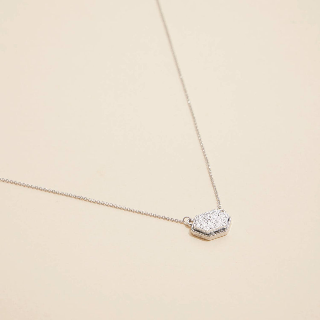 Hexagon Druzy Stone Charm Short Necklace