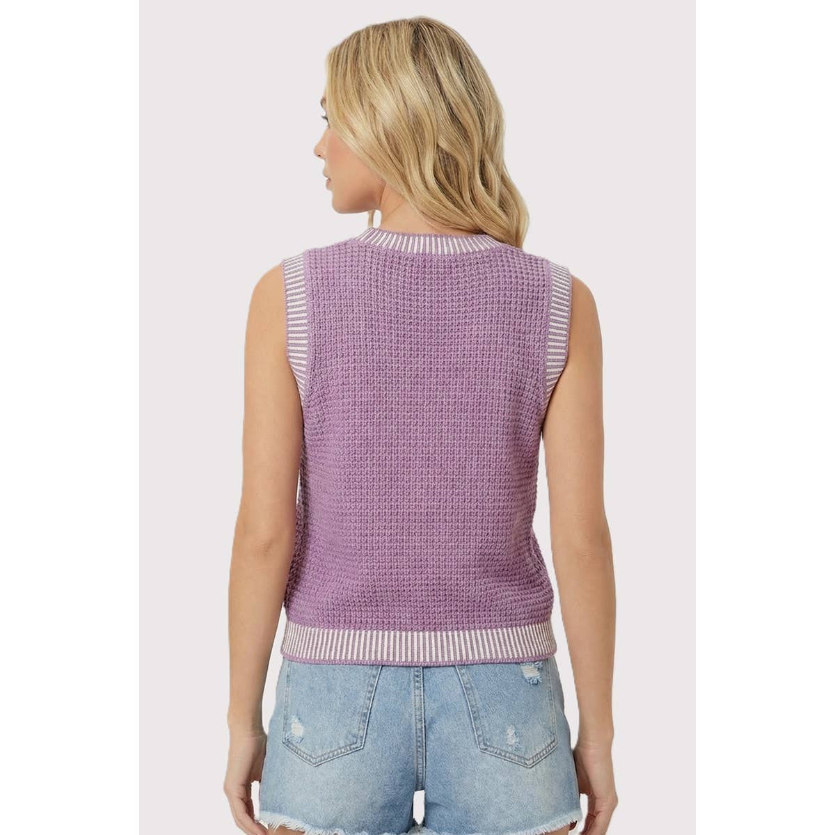 COLOR ACCENTED RIB WAFFLE SWEATER