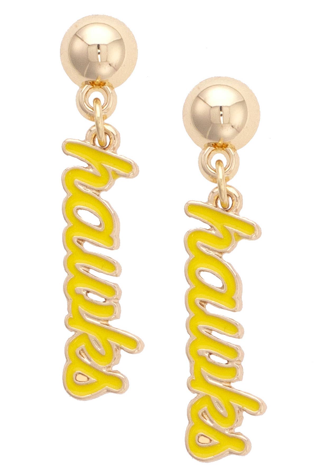 Iowa Hawkeyes Enamel Script Earring in Shiny Gold