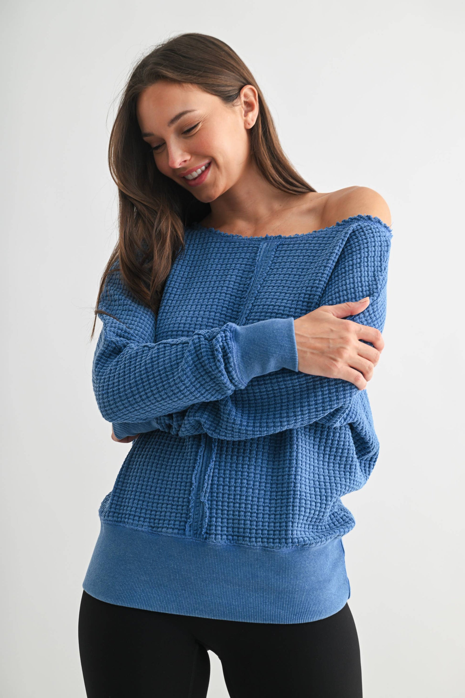 Chunky Waffle Boat Neck Sweater