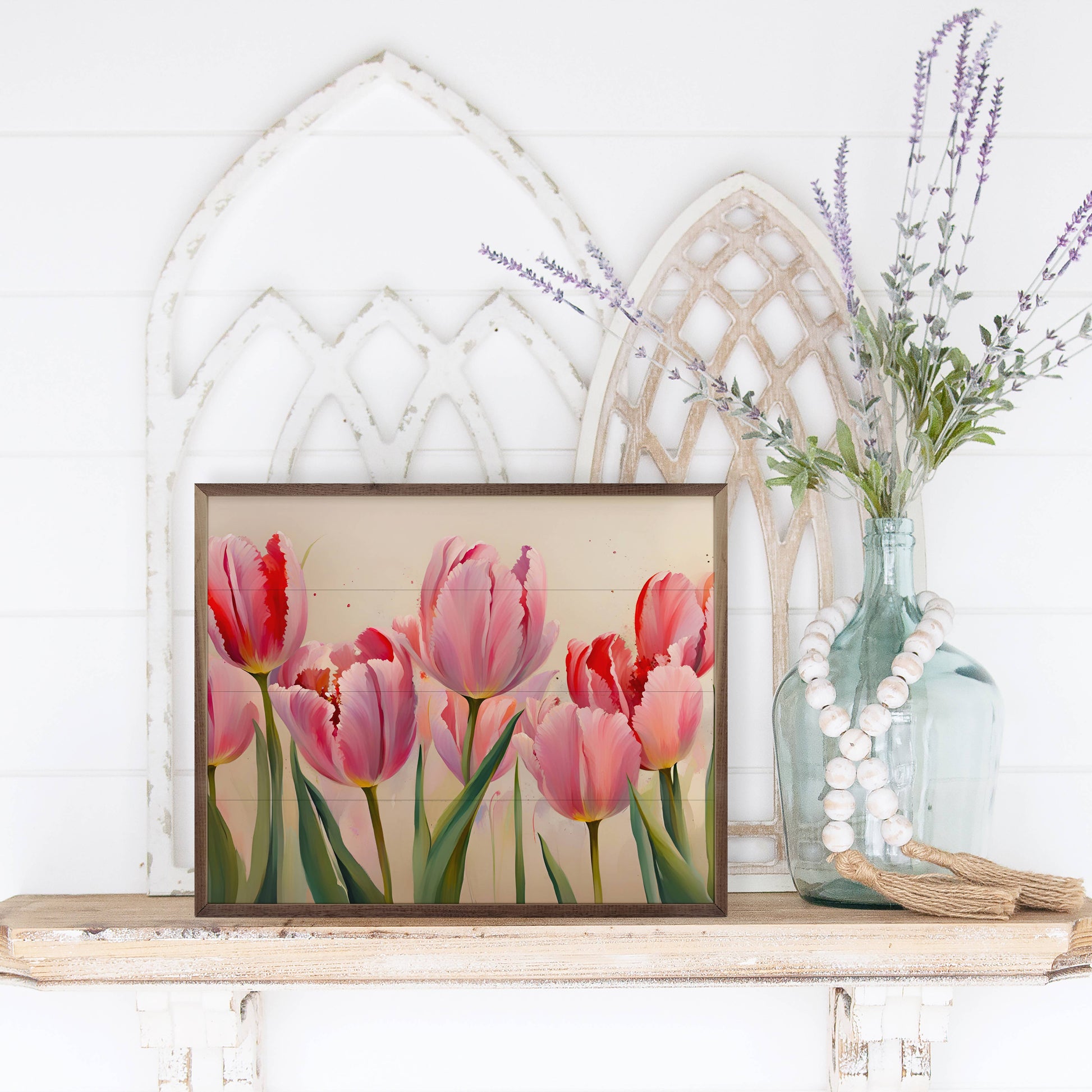 Pink Tulips Wooden Sign 10x8