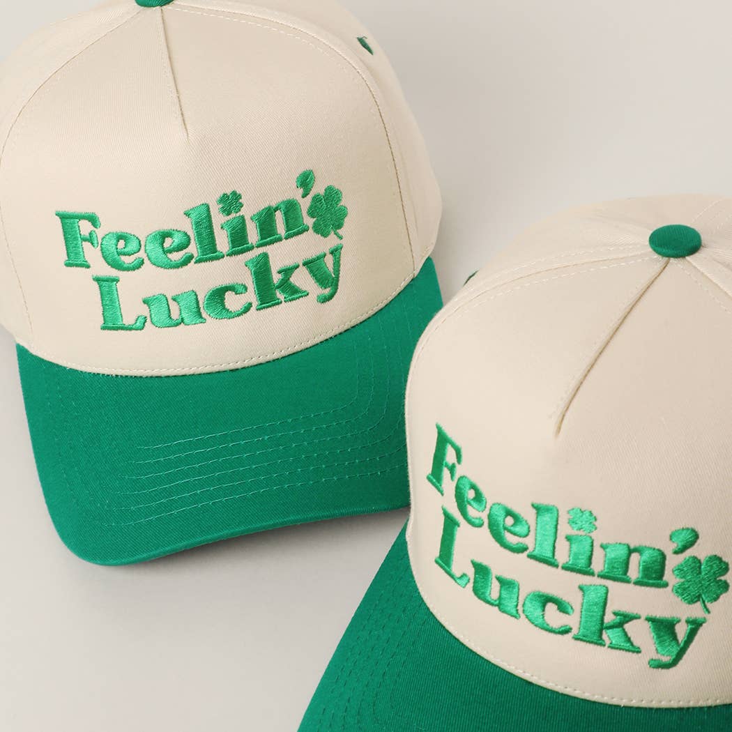 FEELIN LUCKY Embroidery Two-Tone Trucker Hat