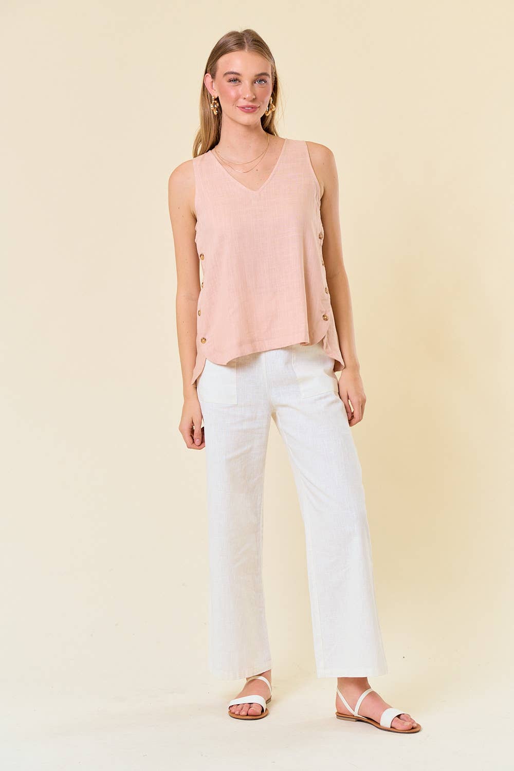Double V-neck Top With Side Placket