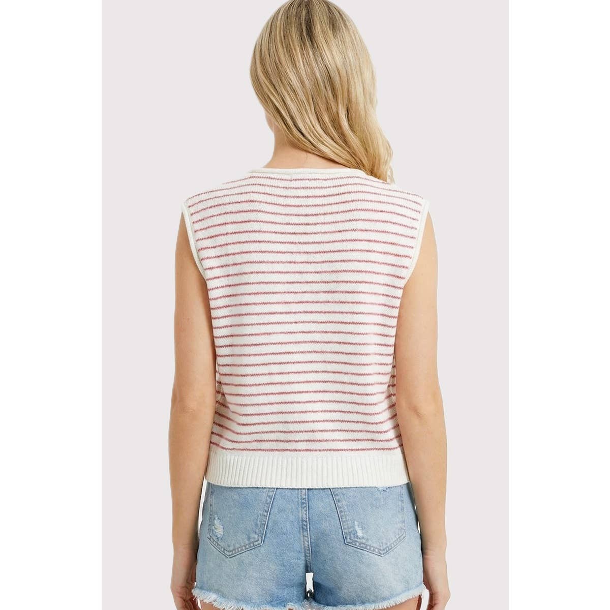 STRIPED SWEATER VEST CARDIGAN