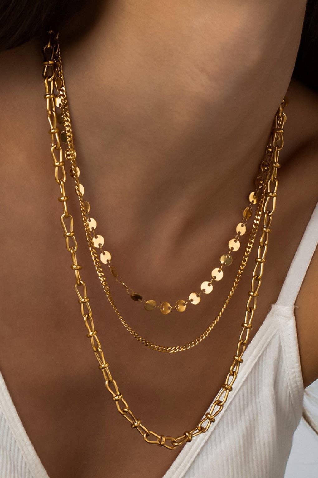 18K Gold Plated Waterproof Stainless Steel Layered Necklace