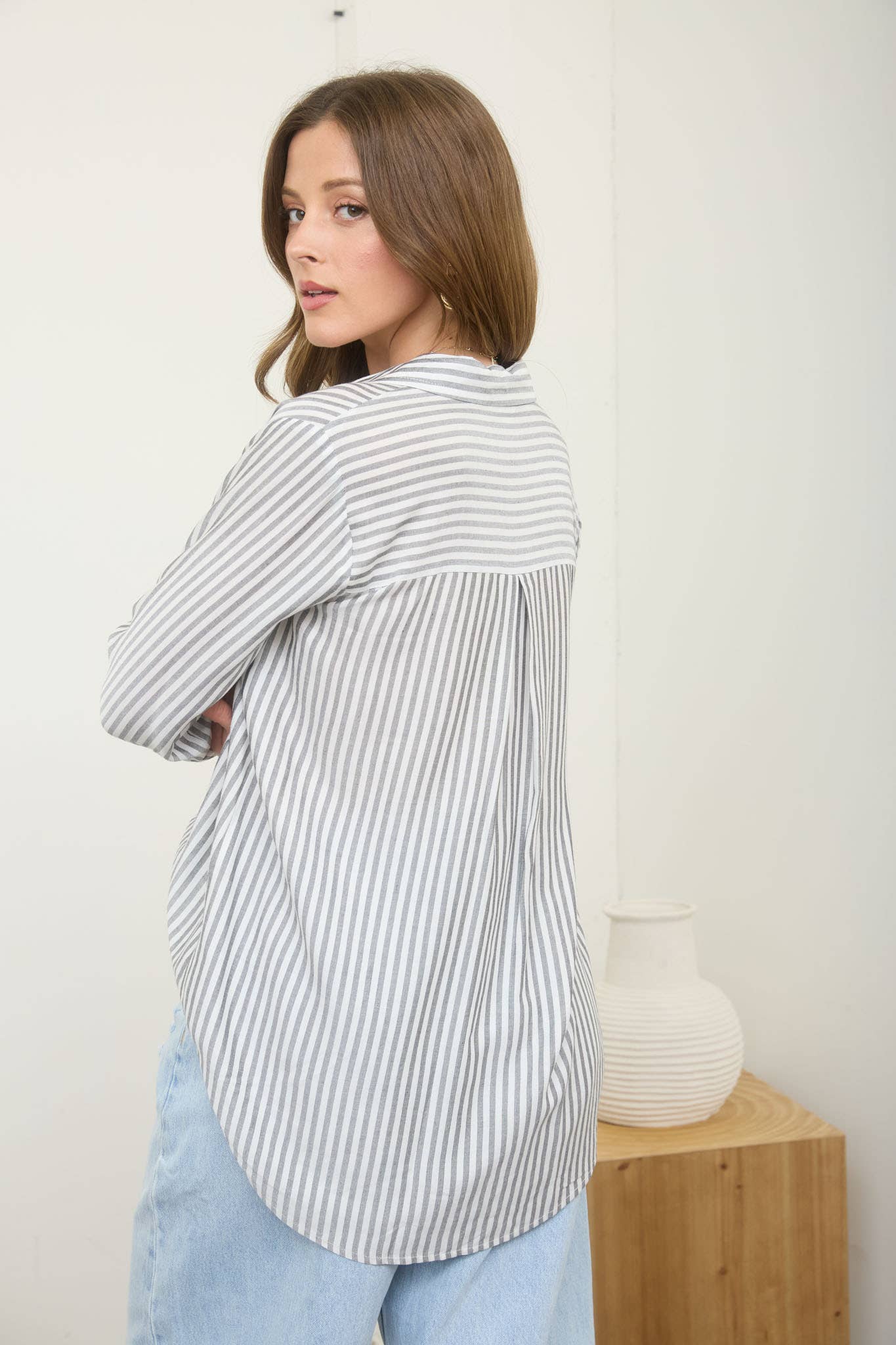 Curvy Lightweight Stripe Button-down shirt