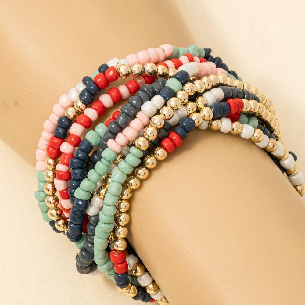 Mixed Colored Seed Beaded Bracelet Set