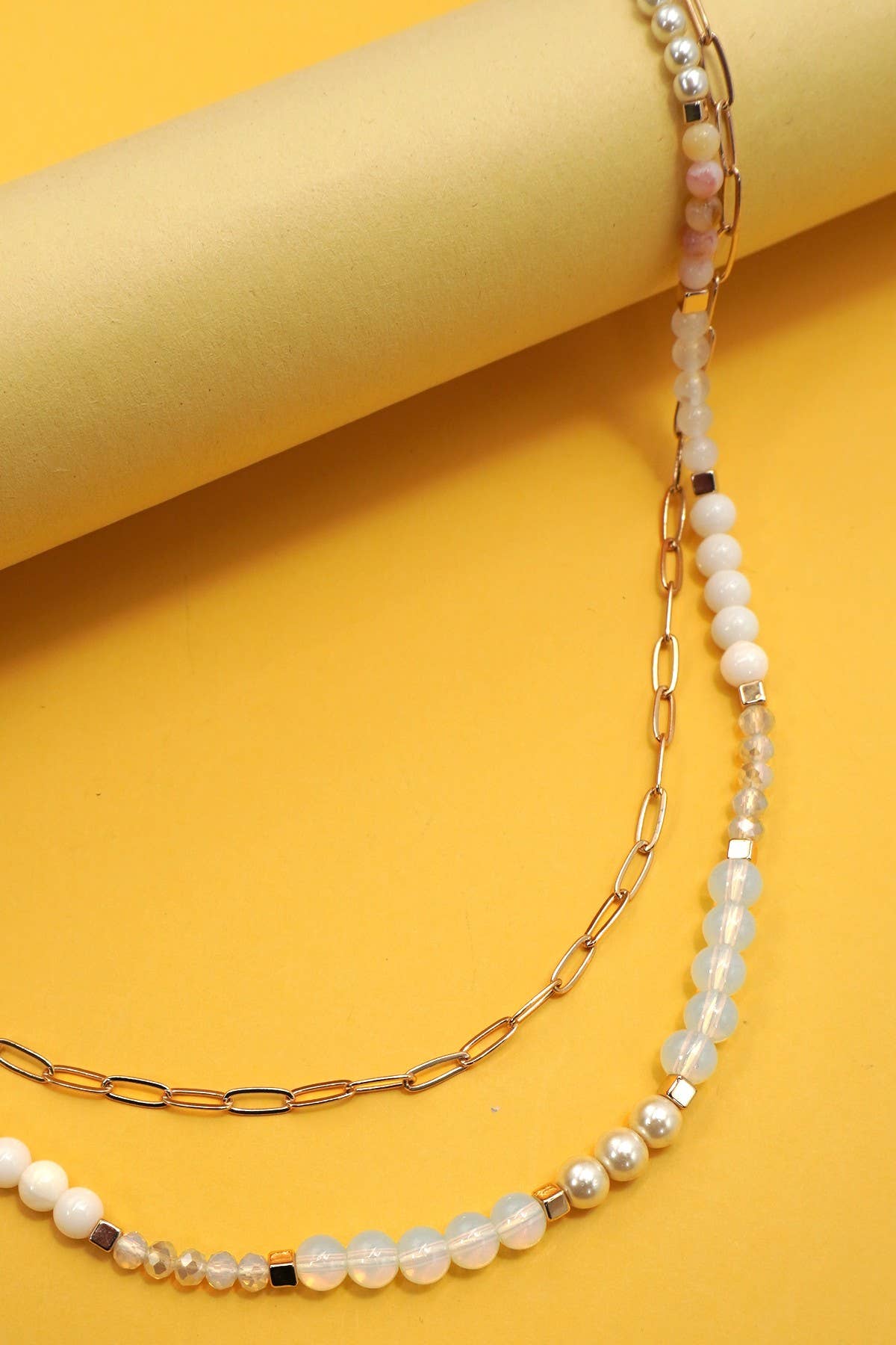 DOUBLE LAYER NATURAL SEMI PRECIOUS BEAD NECKLACE