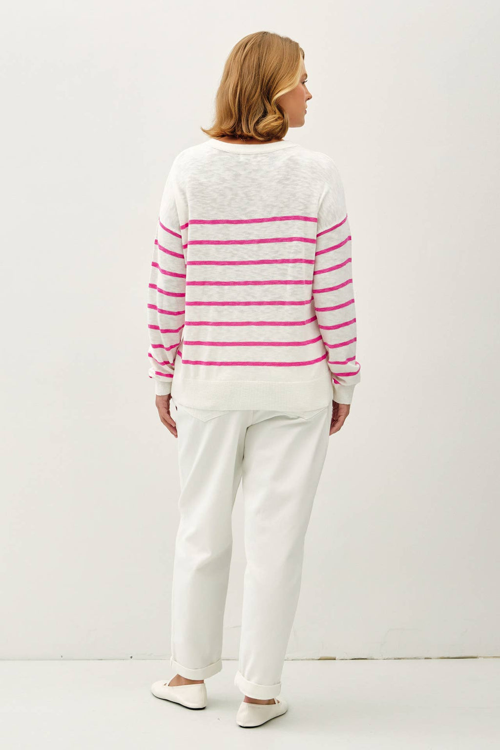 Curvy Lightweight Slub Knit Striped Sweater