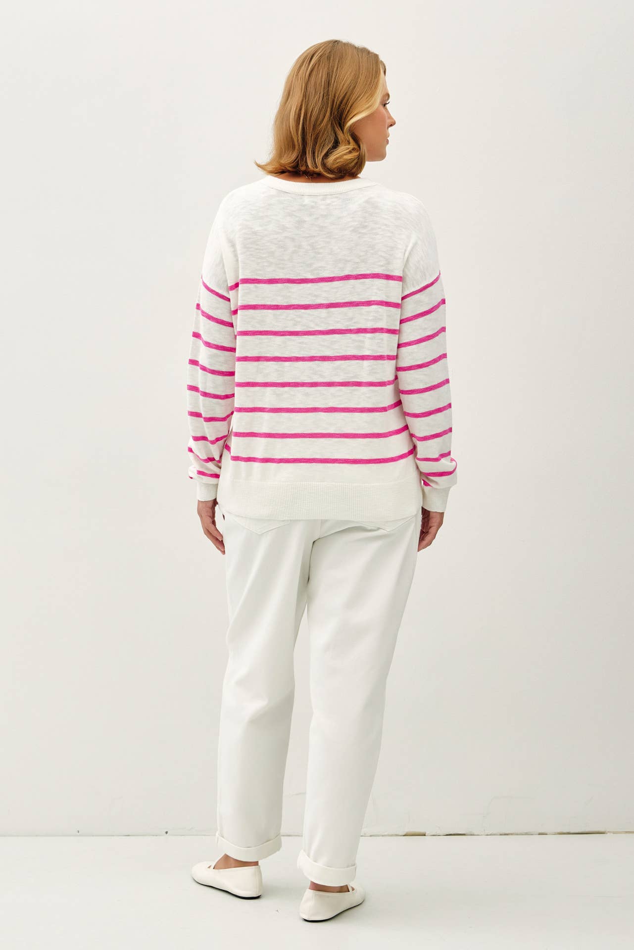 Curvy Lightweight Slub Knit Striped Sweater