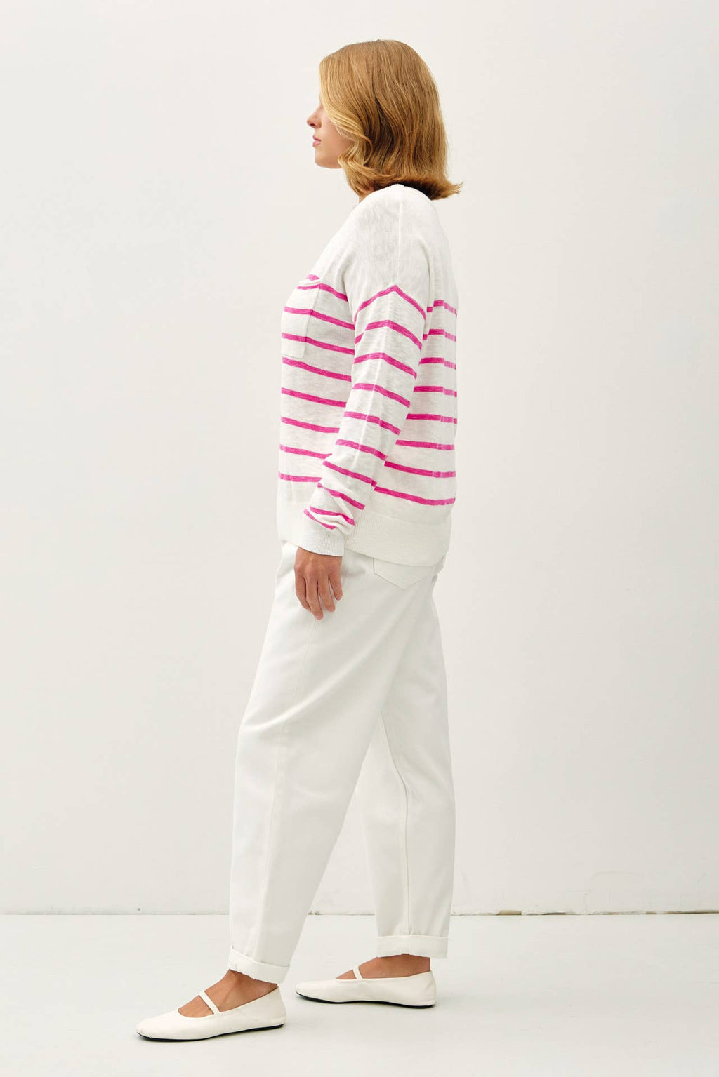 Curvy Lightweight Slub Knit Striped Sweater