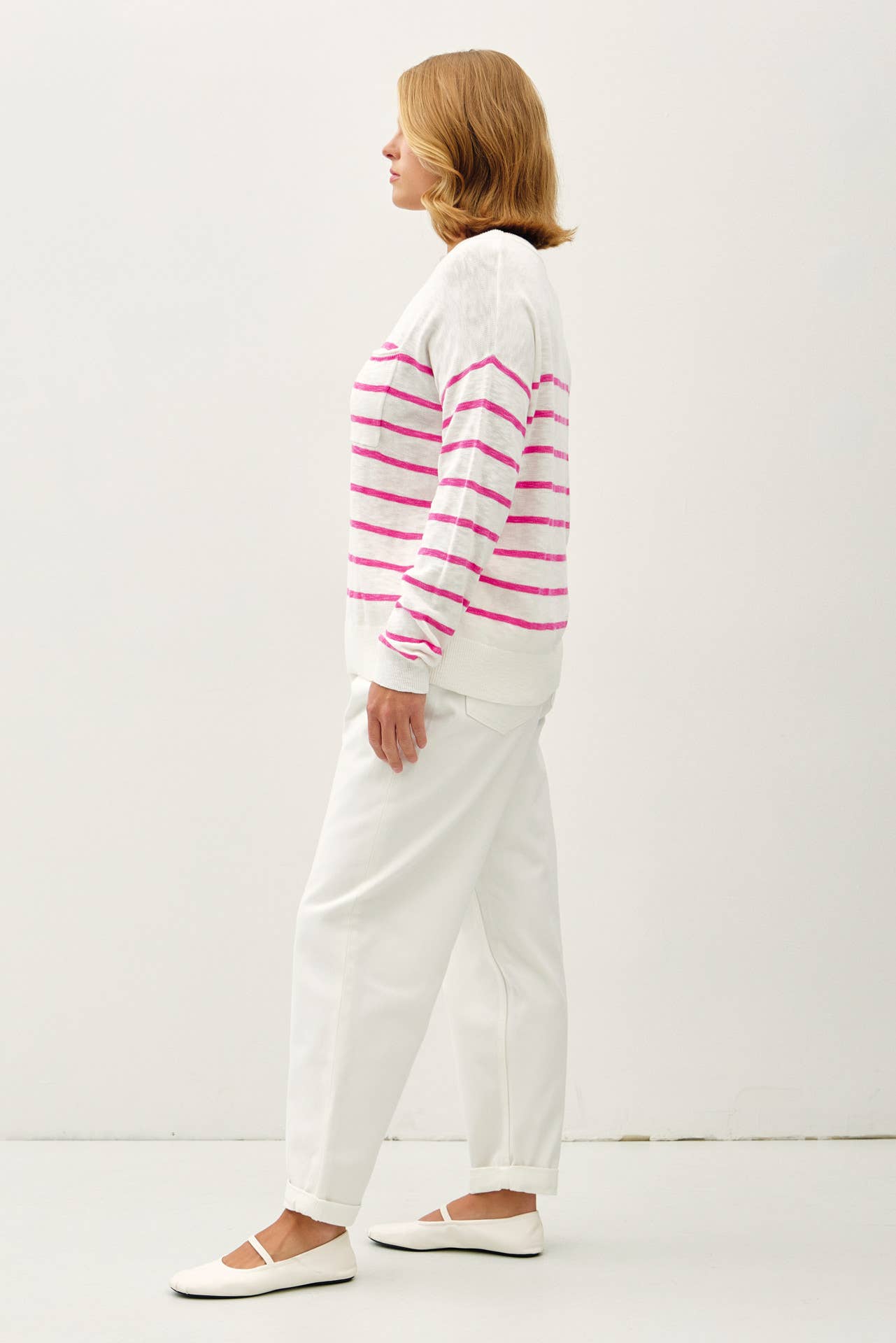Curvy Lightweight Slub Knit Striped Sweater