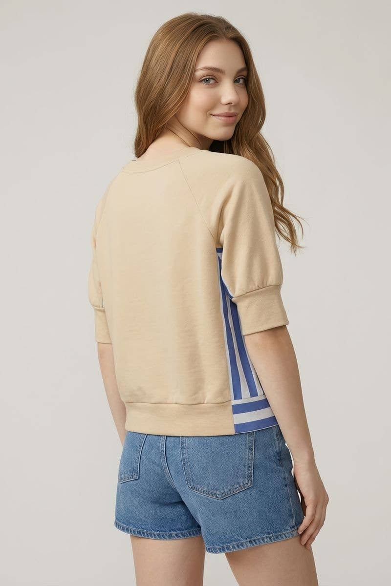TERRY & STRIPE MIX SWEATSHIRTS TOP