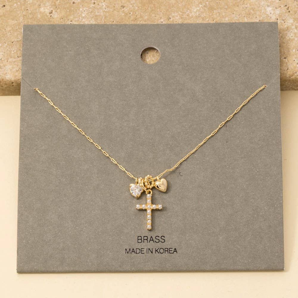 Heart And Cross Charms Chain Necklace