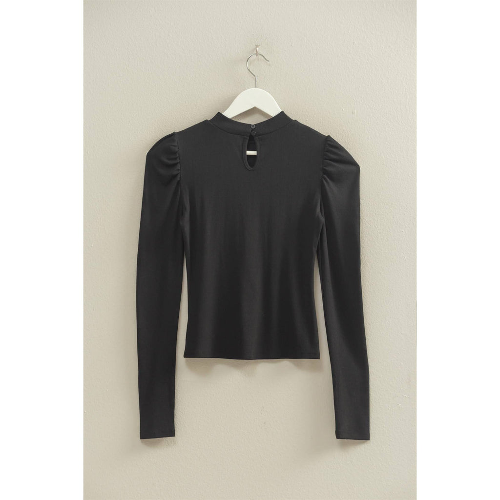 Elegant Puff-Sleeve Fitted Top With Keyhole Back