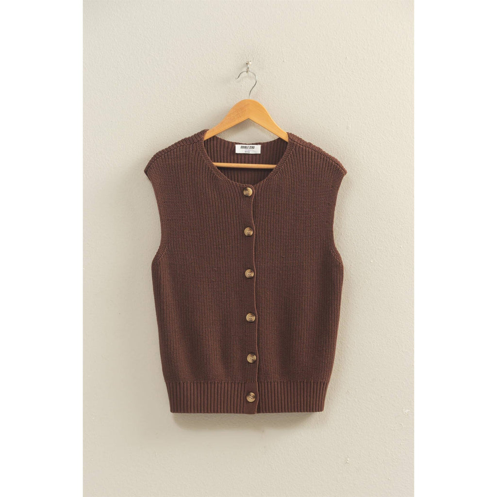 Sleeveless Button-Up Ribbed Vest