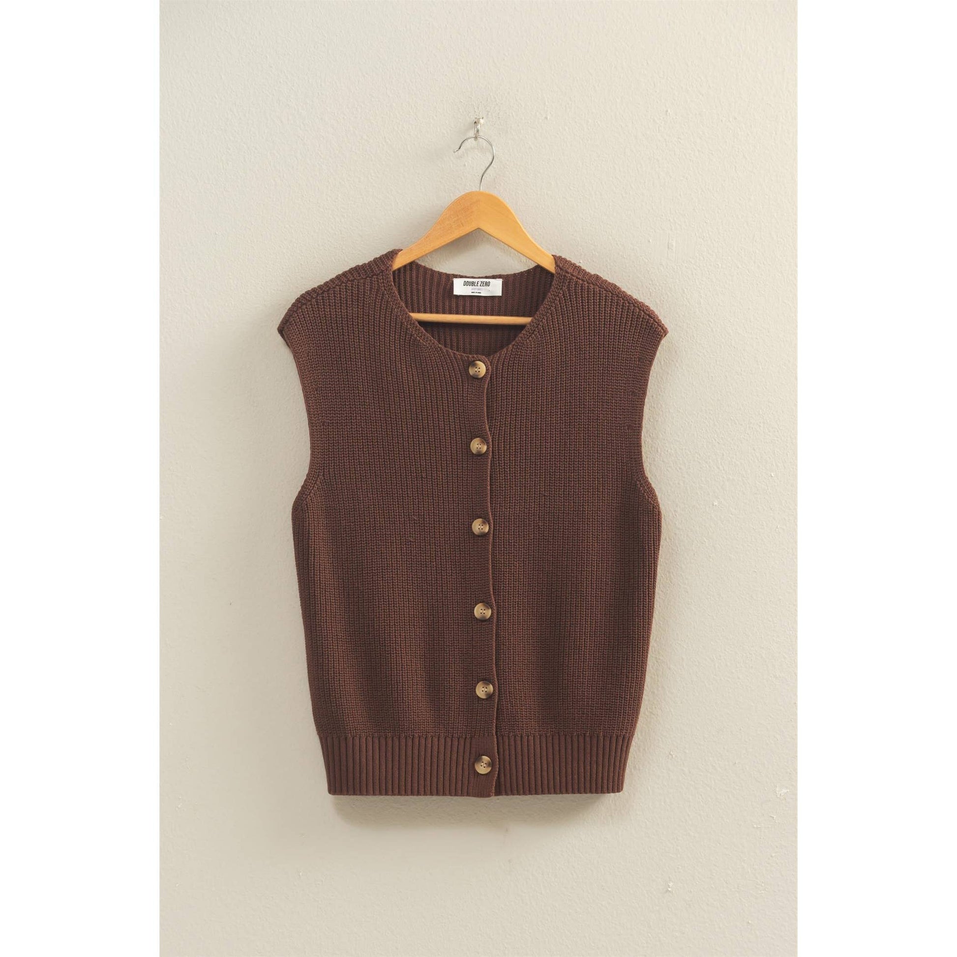 Sleeveless Button-Up Ribbed Vest
