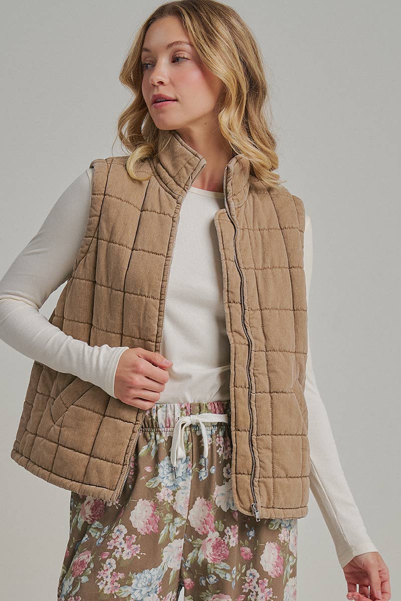 VINTAGE WASHED QUILTED PUFFER VEST