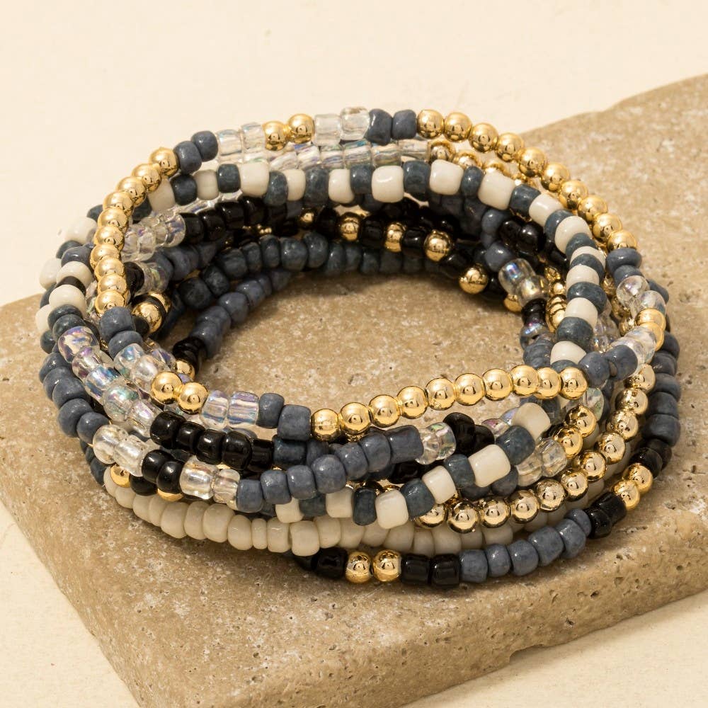 Blue Tones Seed Beaded Bracelet Set