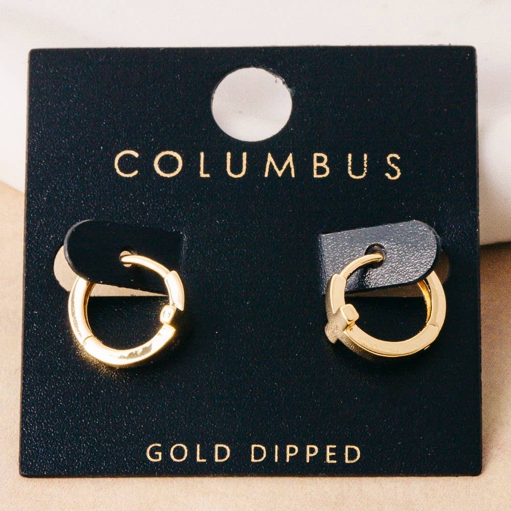 Gold Dipped Minimalist Cross Huggie Hoop Earrings