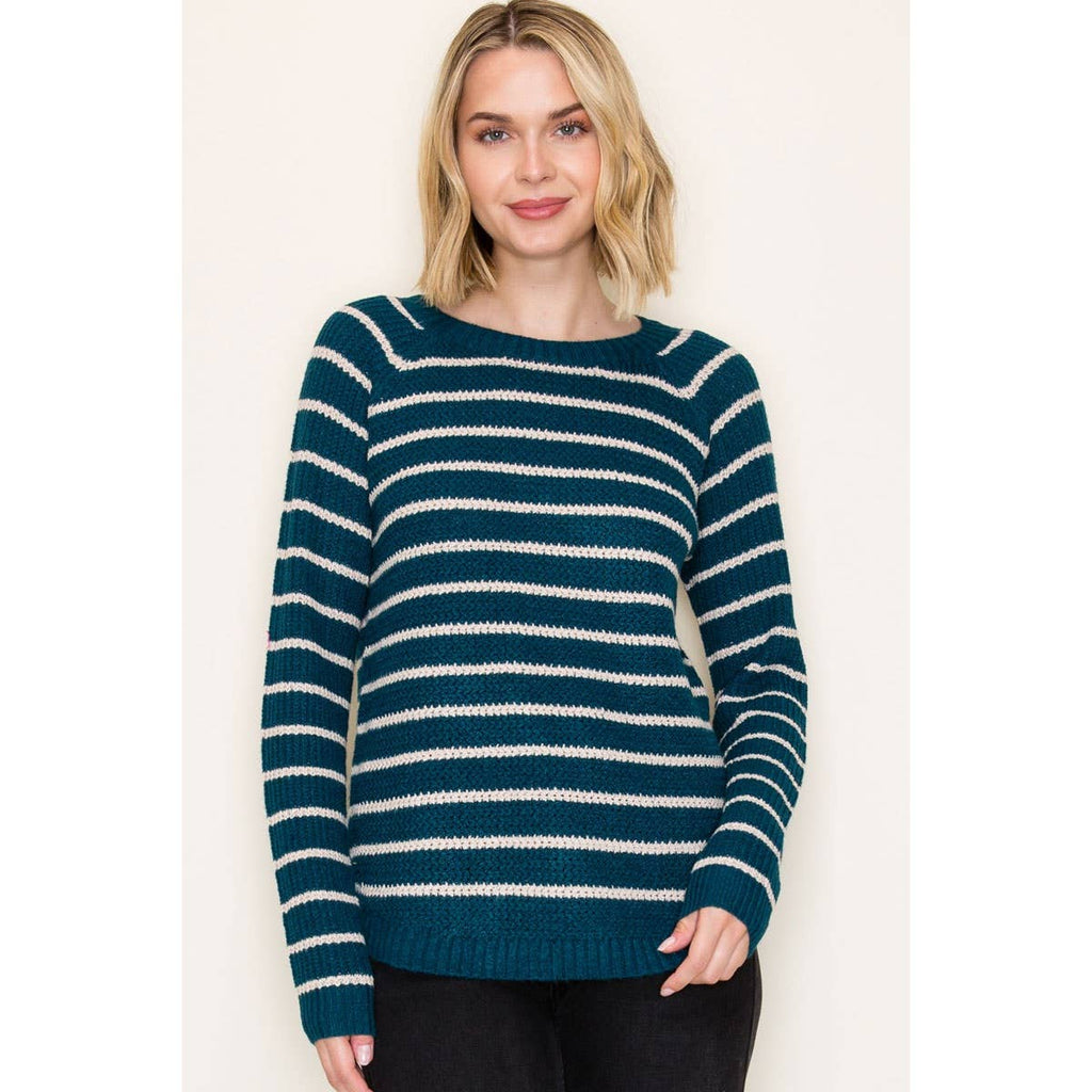 MINI WAFFLE STRIPED PULLOVER SWEATER