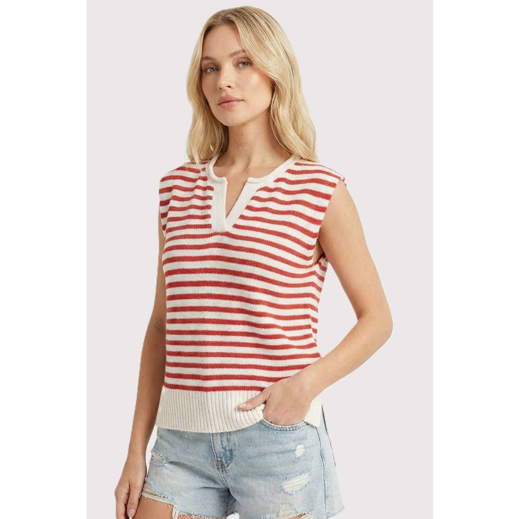SPLIT NECK STRIPED SWEATER