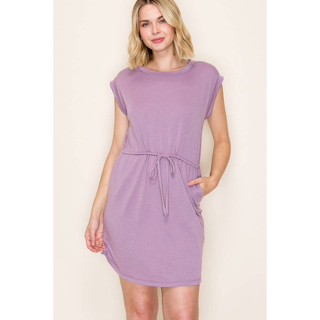 DRAWSTRING WAIST TERRY DRESS