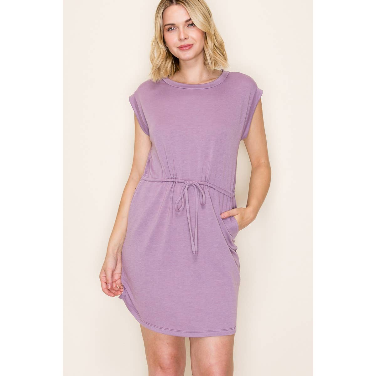 DRAWSTRING WAIST TERRY DRESS