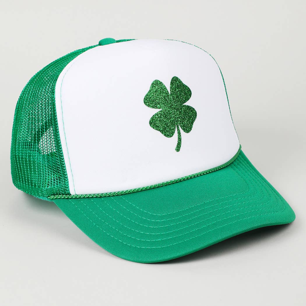 Glitter Four Leaf Clover Logo Foam Trucker Hat