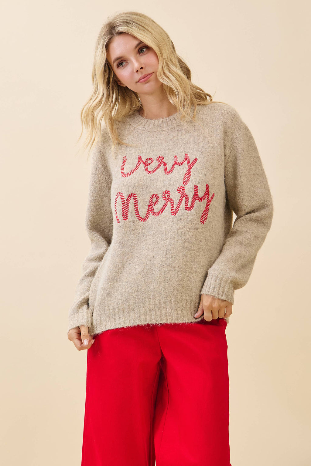 'Very Merry' Knit Embroidered Sweater
