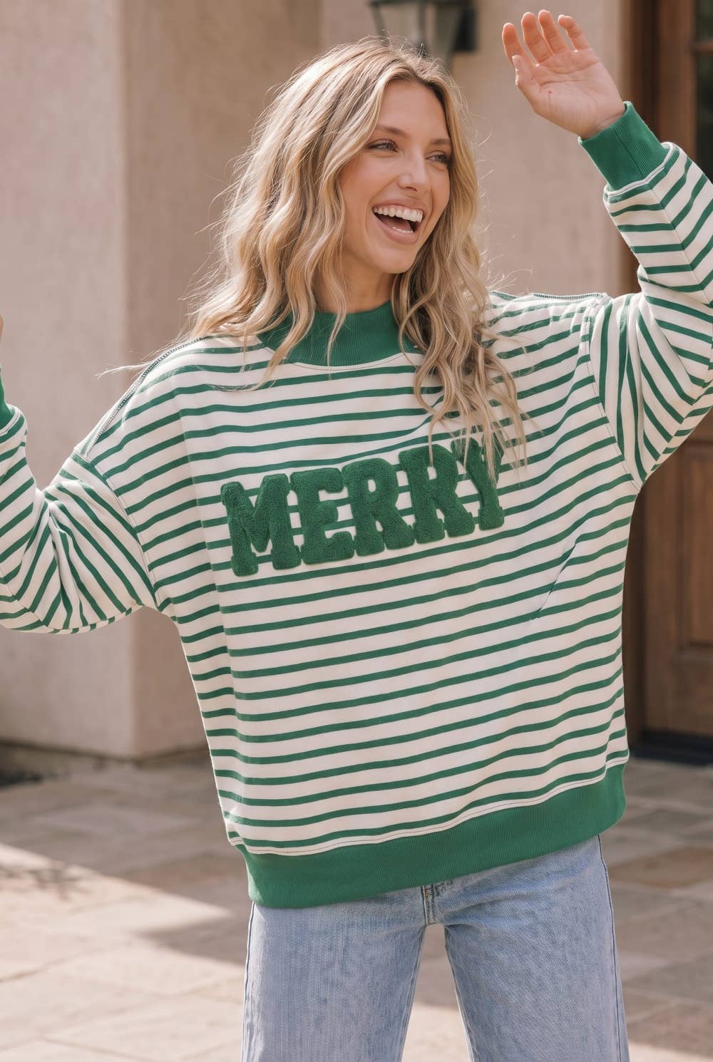 Chenille Merry Striped Oversized Pullover