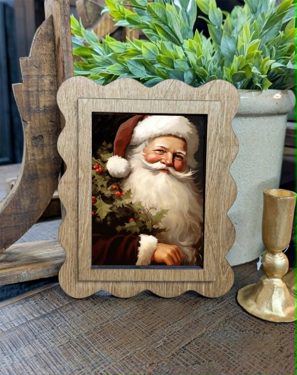 Scallop Retro Santa Framed Canvas Art