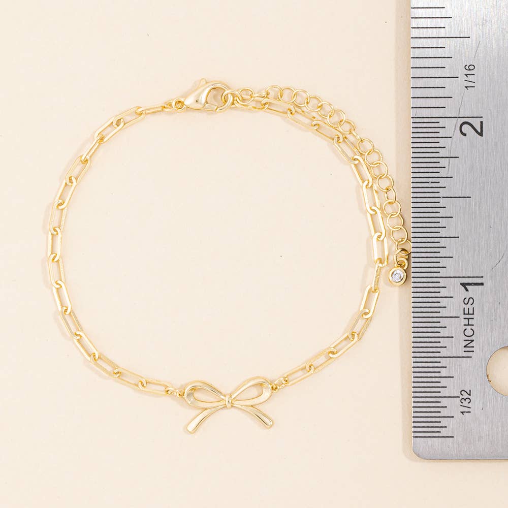 Gold Dipped Paperclip Chain Bow Charm Bracelet