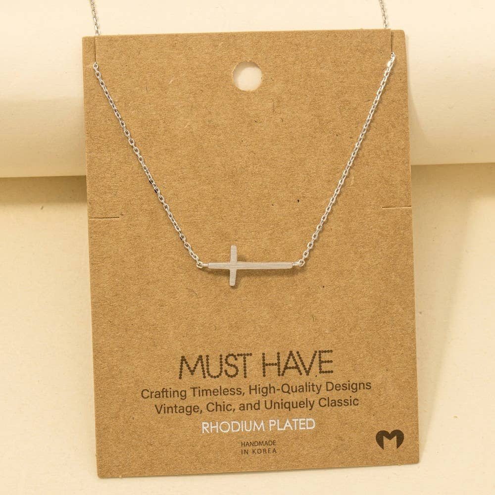 Gold Dipped Side Cross Pendant Necklace
