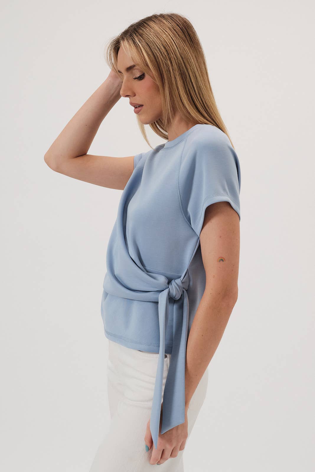 CREW NECK RAGLAN SHORT SLEEVE SIDE TIE TOP