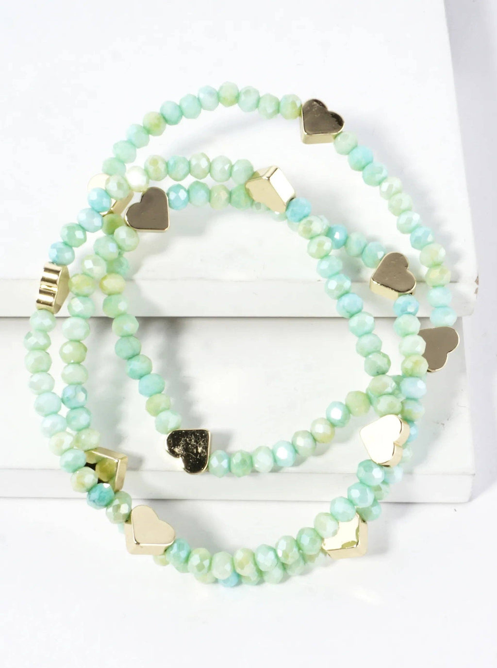 3-PC Set Faceted Glass Beads Hearts Stretch Bracelets