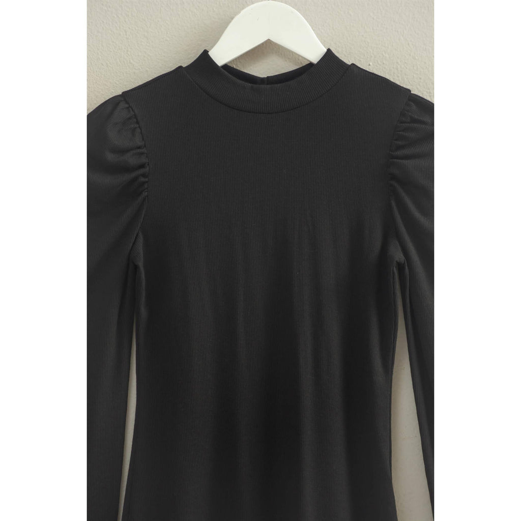 Elegant Puff-Sleeve Fitted Top With Keyhole Back