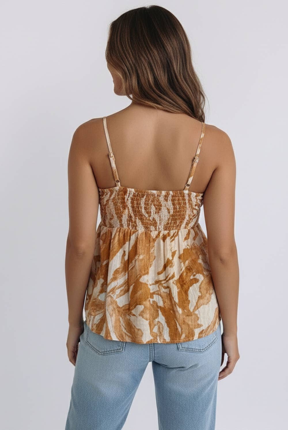 CRINKLE WOVEN SMOCKED CHEST FRONT TIE TOP