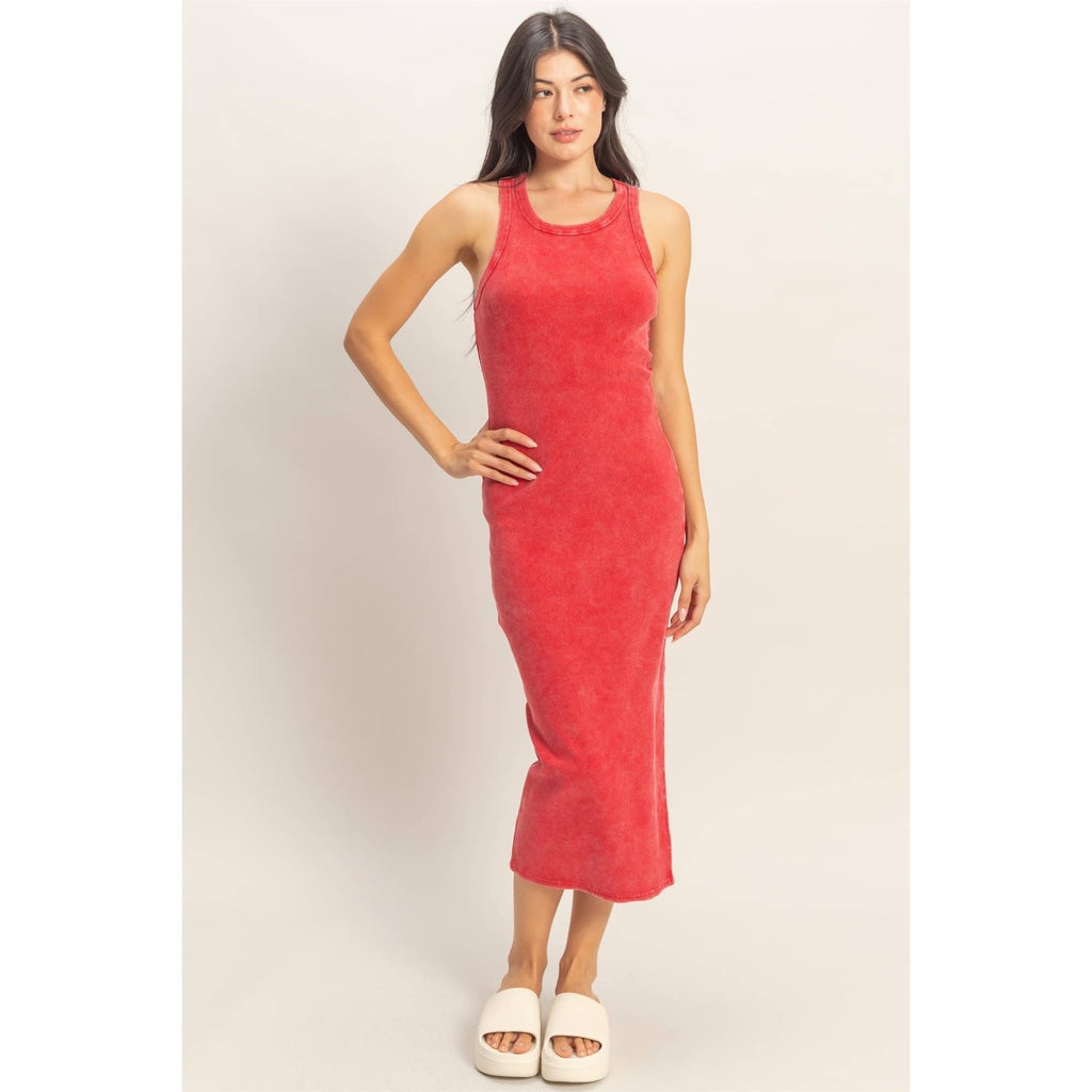Acid Washed Ribbed Midi Tank Dress